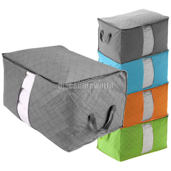 4x New Style TLarge Jumbo Clothes Bedding Duvet Zipped Handles Folding Storage Bag Box Container 4 Color Free Shipping