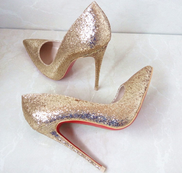 replica louboutin - gold red bottom shoes