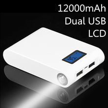 Power bank 12000mAh 2 USB backup Powerbank LCD Portable charge Universal 18650 external battery for Mobile phone Free shipping