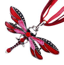Wholesale 6pcs lot White Gold Plated Rhinestone Enamel Dragonfly Pendant Necklace Sweater Chain Christmas Gift Jewelry