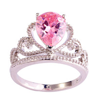 lingmei Wholesale New Design Fashion Popular Pink Sapphire 925 Silver Ring Size 6 7 8 9 10 11 Sweet Women Jewelry Free Shipping