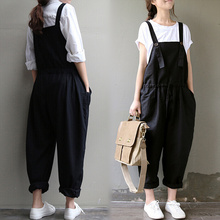 Spring Autumn New Fashion Women Bib Overalls 2016 Designer trousers Casua Loose Long Black Cotton Pants Plus Size 3XL B163