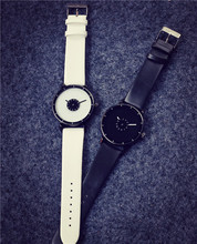 2016 New Fashion Korea Shockproof Black White PU Leather Quartz Watch Wristwatch for Men Women Unisex