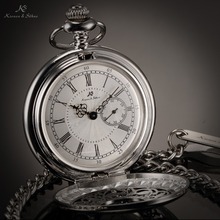 KS Retro Skeleton Silver Stainless Steel Case Steampunk Male Relogio Necklace Men Quartz Pocket Watch KSP051