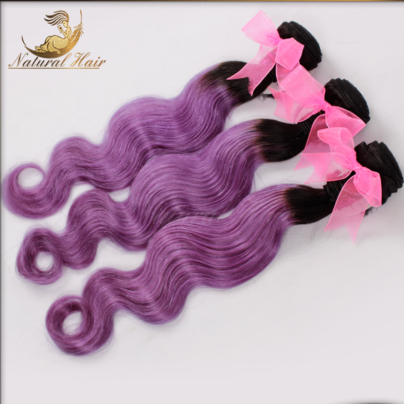 Hot 7A 3pcs ombre purple brazilian hair 100% ombre cheap human hair weaving two tone ombre body wave hair bundles