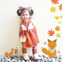 2016 Retailer Spring Summer Sweet Toddler Baby Girls Fox Style Cotton Dress Ruffles Casual Fashion Dresses Orange Easter Dress