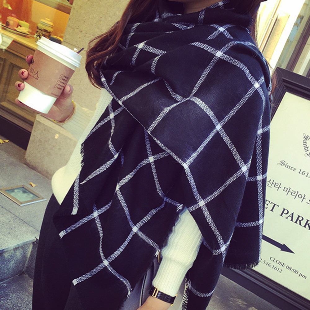 New Lady Women black white Plaid Cozy Checked font b Tartan b font Scarves Wraps shawl