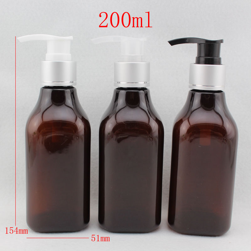 200ml dark brown square plastic lotion bottle container ,DIY cosmetic packaging PET cream bottle, brown cosmetic bottles