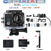Free shipping Hero 4 Style 4K HD 14MP WIFI Action Camera camcorder 1080P 2.0 inch 170 degree ultra-wide 30M waterproof camera