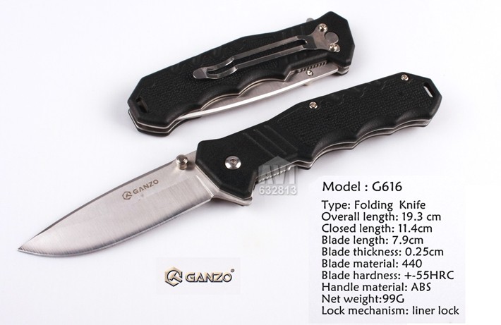 GANZO G616. Folding Knife EDC. ABS handle. stainless 440 blade. Camping ...