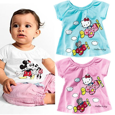 Girls baby clothes cartoon Hello kitty KT casual short sleeved T shirt Kids Wawa Shan free