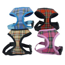 Top Selling Dog Puppy Cat Soft Mesh Harness Collars Plaid Tartan Checkered Dogs Pets Adjustable Harnesses Lead Leash