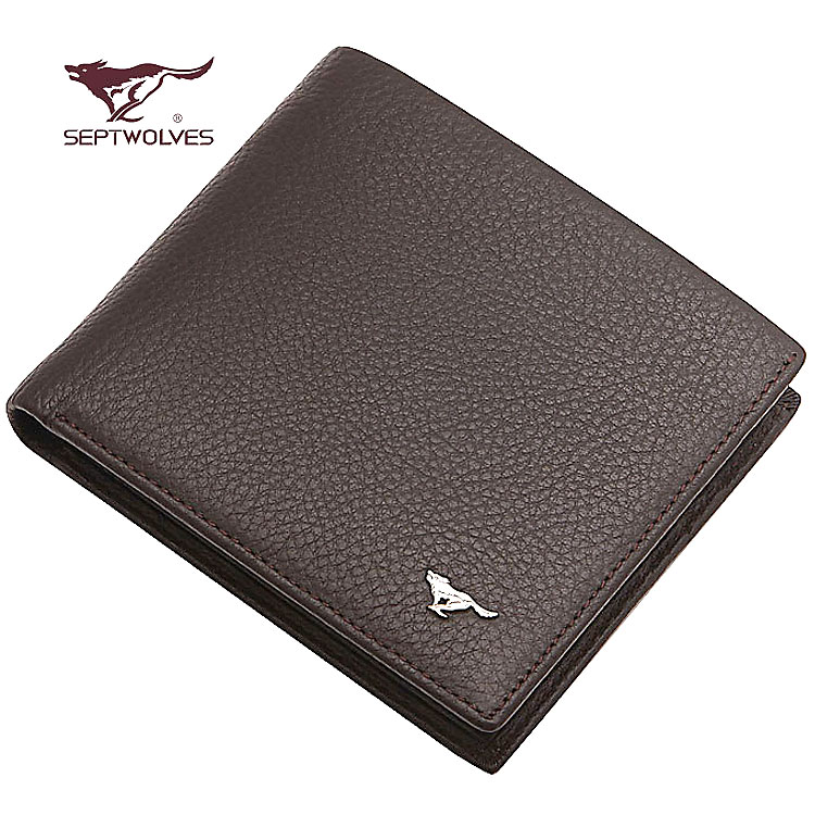 SEPTWOLVES male wallet, short design genuine leather cowhide card folder horizontal commercial wallet,fashion male leather purse