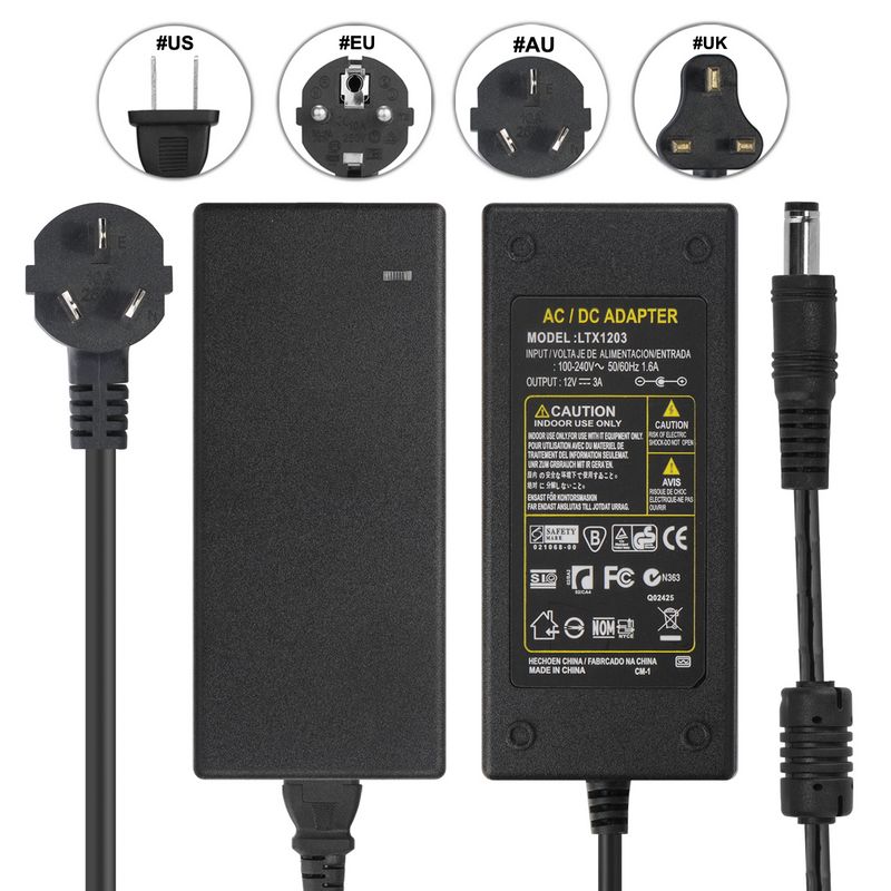 DC12V 3A AC Adapter Power Supply + AU AC Power Cord Cable For 3528 5050 LED Strip Lighting LCD Monitor CCTV
