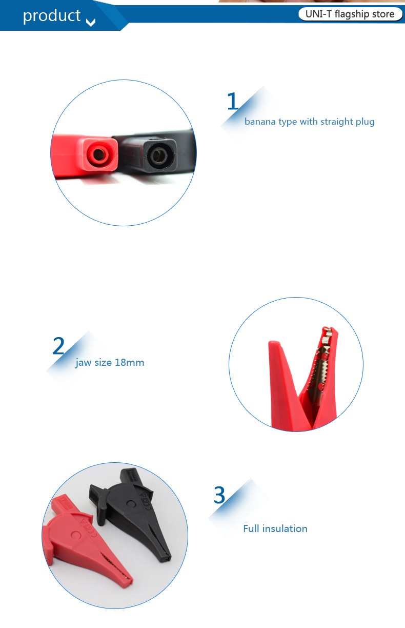 Description Picture 4 of itemUNI-T UT-C02A Alligator clip banana interface straight plug applies to most test multimeters accessories