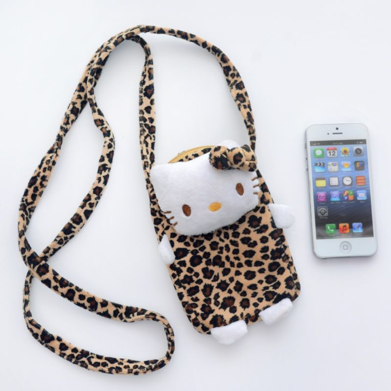 Leopard Hello Kitty Plush Cellphone Pouch Cross Bo...