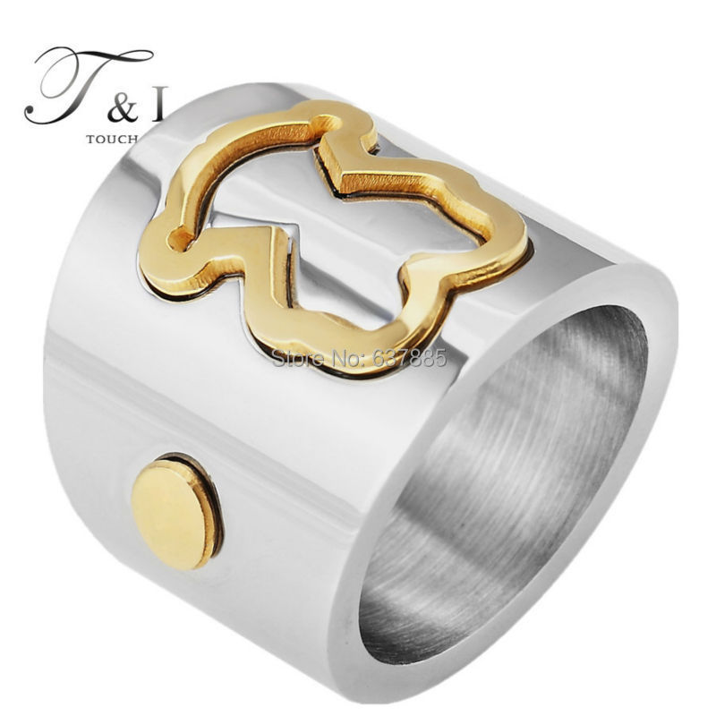 2015 new arrival fashion women girl bear ring jewelry Titanium steel with 18K gold printing tou