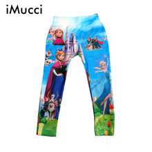 iMucci Kristoff Olaf Cartoon Leggings For Girl Colorful Pantyhose Printed Kids Pants Cute Girls 5-8 Years Children Trousers