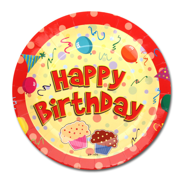 yellow plastic plates disposable fruit plate cake plate child birthday party supplies Happy