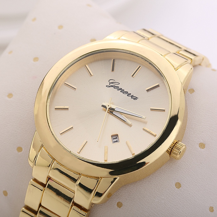 Fashion Geneva Women Dress Watch Men Gold Full Steel Wristwatch Geneva Brand Watches Ladies Watches Relogio