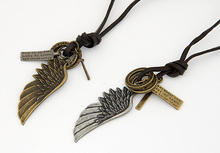 Collares Mujer 2015 Colar Vintage Angel Wing Leather Necklace Pendant for Women Men Choker Statement Jewelry