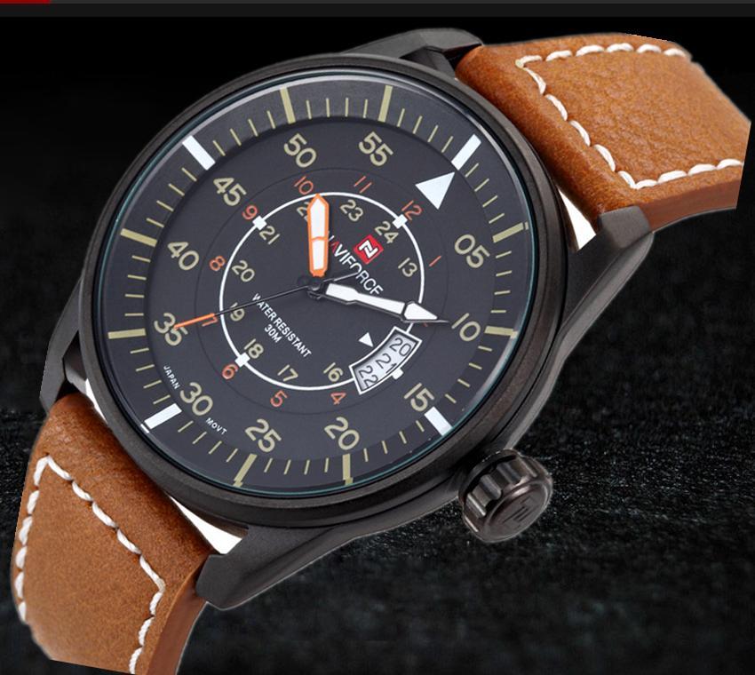 Watches men NAVIFORCE 9044 luxury brand Quartz Clock dive 30M Casual Army Military Sports watch Leather