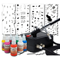 Professional Woman Girl Nail Art Airbrush Kit with Stencil Stamp Set and 8 Nail Art Colors