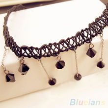 Women Black Beads Pendant Crystal Bib Chain Jewelry Collar Choker Necklace 1PYL 2TS9
