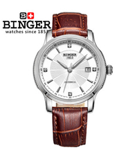 Binger Luxury Military Watch Silver White Bezel Calendar Dial mens automatic watch Mechanical Coffee Leather Band Wrist Watch