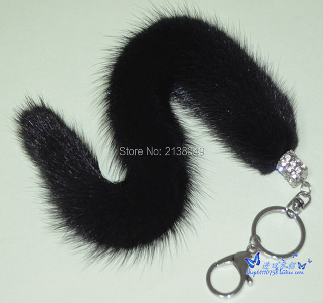 Fa006 18 см черный норки хвост ручной сумка Keyring натуральный мех брелки