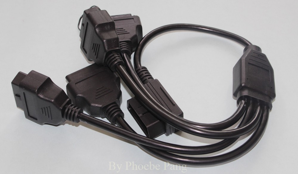 2015 New Design OBD 2 OBD OBDII OBD-II OBD2 M to 4F Right Angle 16 Pin Extension Male to 4 Female Connector Cable (8)