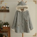 winter cloak coat 2016 autumn ladies Japanese female lamb wool hooded coat mori girl style embroidery