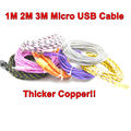 Thicker Copper 1m 2m 3m Charging USB Cable Braided Fabric Micro USB Data Sync Charger Cable