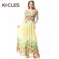 Plus Size 6 7XL Summer Women Boho Elegant Maxi Vestido Chiffon Fit and Flare Flower Print