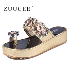 Women Sandals Flat Platform Slippers Luxurious Crystal Sexy Summer Beach Sandals High Quality Open Toe Sandalias Mujer 2016