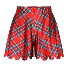Fashion Women High Waist Short Skirts Summer Shorts Skirts Casual 3D Print Red Tartan Grid Shorties Sexy Free Shipping F531