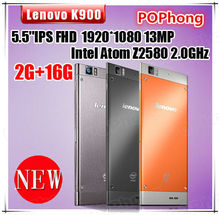 Original Lenovo K900 WCDMA 5 5 inch1920 1080 Intel Atom Z2580 2 0GHz Dual Core Android