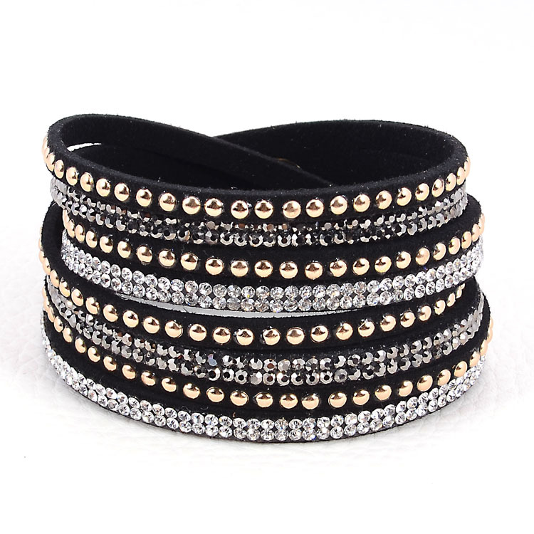 wholesale double wrap leather bracelet crystal bling bracelets double wrapped bracelets bling full crystal and punk