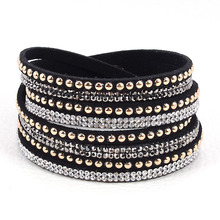 Double wrap leather bracelet crystal bling bracelets,double wrapped bracelets bling full crystal and punk style