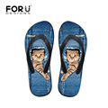 Designer Summer Style Female Beach Slipper Jeans Lovely Cat Print Beach Flip Flops Casual Women Girls