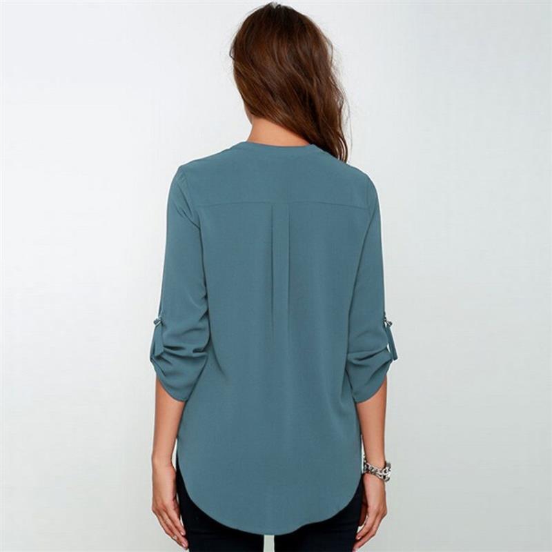 Zanzea 2018 Spring Women V Neck Chiffon Blouse Tops Fashion OL Style Fold Long Sleeve Casual Gray Blouses Plus Size Blusas Shirt aeProduct.getSubject()