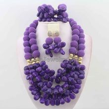 Charming Nigerian Wedding African Beads Bridal Jewelry Set Purple Turquoise Beads Jewelry Set Free Shipping HD5622