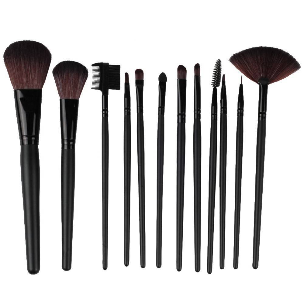 12pcs professional cosmetic makeup make up brush brushes set kit with black leather bag in 12pcs professional cosmetic makeup make up brush brushes set kit with black leather bag in