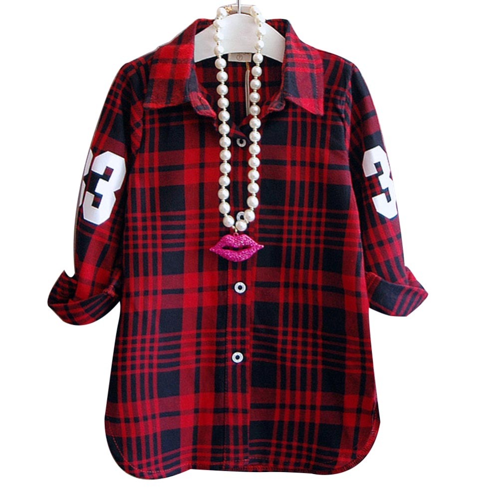 2016 Fashion Children Casual Long Sleeves font b Plaid b font Shirt Blouse Baby Girls School