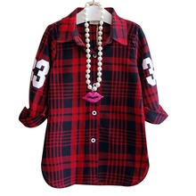 2016 Fashion Children Casual Long Sleeves Plaid Shirt Blouse Baby Girls School Cotton Clothes Kids Casual Clothes 2 colors