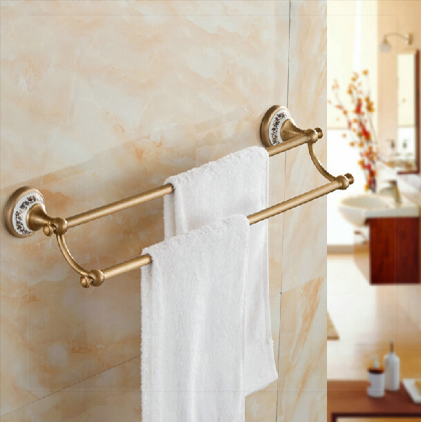 Antique Brass Towel Rack Wall Mounted Double Rod Towel Bars sink bath ...