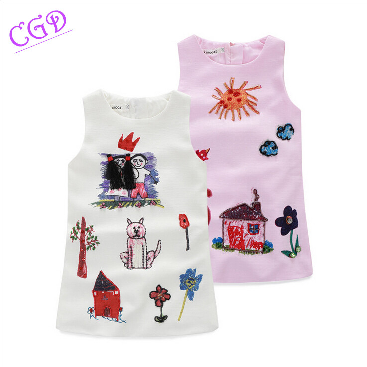 Baby font b Girls b font Dress 2016 Brand Scrawl Graffiti Pattern Dress font b Girl