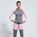 Autumn Patchwork Sport Suits Letter Long Sleeve Yoga Shirts Jogging Push Up Pants Fitness Slim Workout