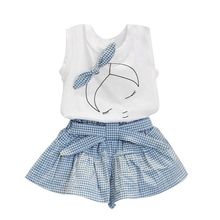 2016 summer baby girl clothing Sets Cotton Sleeveless T shirt Tank tops Vest Plaid Skirts Shorts clothes suits