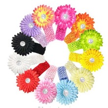 Gerber Daisy Flower Headband Baby Crochet Headbands Baby Crystal Flowers Headbands Colors 20PCS/LOT XL05